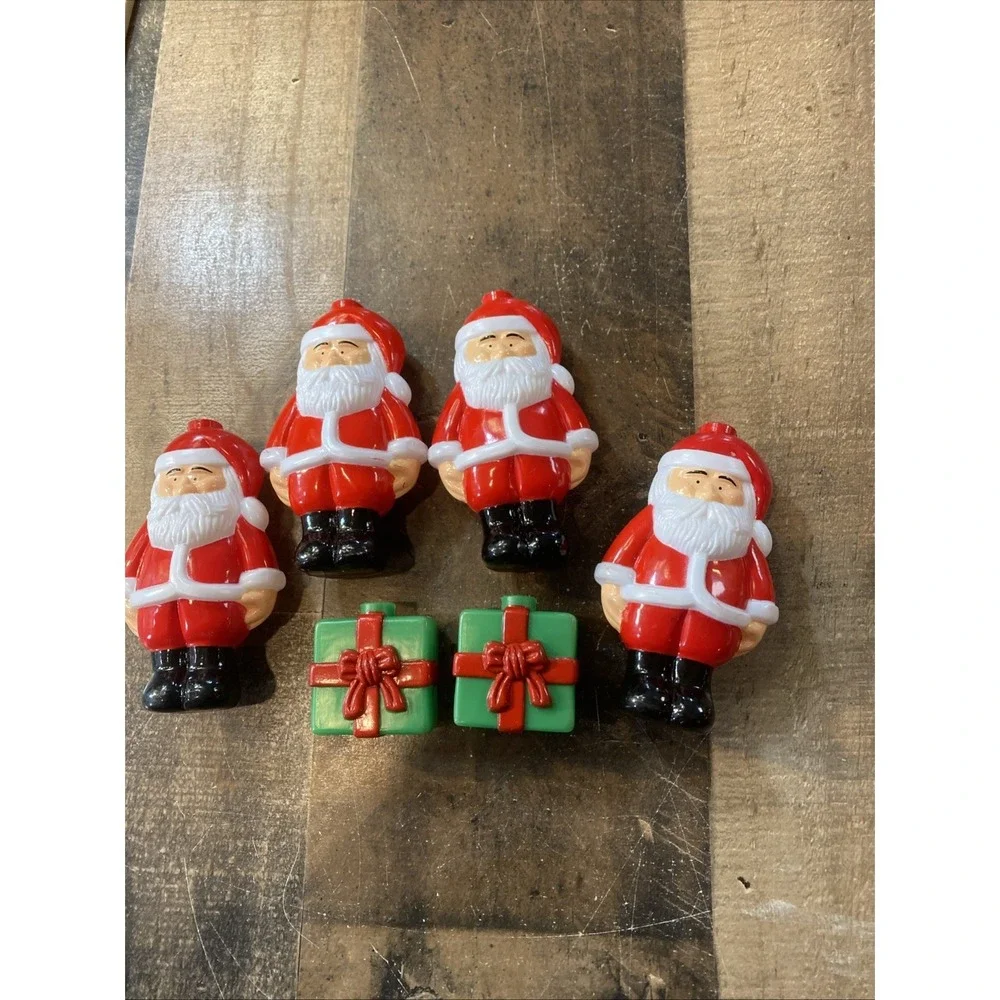 4 Blow Mold Santa Claus & 2 Gift String Light Bulb Covers Christmas ~ Parts Only